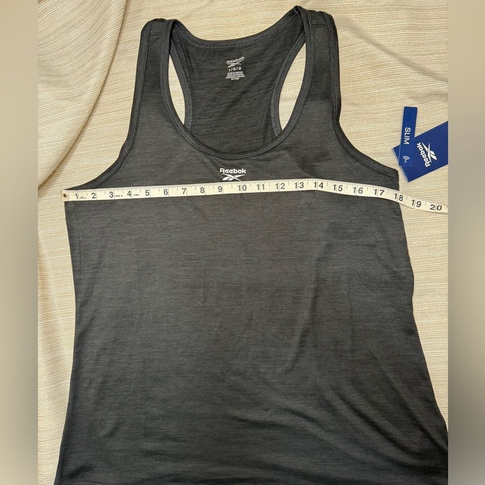 Reebok Top - Womens Off The Charts Slim Performance Tank, Size L, Black Heather - Picture 8 of 9
